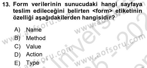 İnternet Ve Web Programlama Dersi 2025 - 2026 Yılı (Final) Dönem Sonu Sınav Soruları 13. Soru