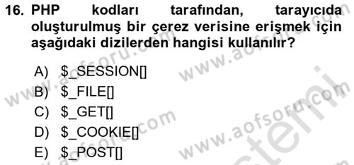 İnternet Ve Web Programlama Dersi 2025 - 2026 Yılı (Final) Dönem Sonu Sınav Soruları 16. Soru