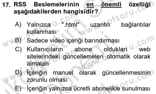 İnternet Ve Web Programlama Dersi 2025 - 2026 Yılı (Final) Dönem Sonu Sınav Soruları 17. Soru