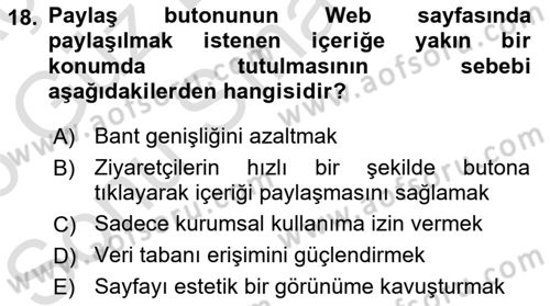 İnternet Ve Web Programlama Dersi 2025 - 2026 Yılı (Final) Dönem Sonu Sınav Soruları 18. Soru