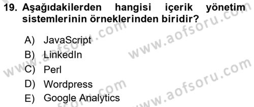 İnternet Ve Web Programlama Dersi 2025 - 2026 Yılı (Final) Dönem Sonu Sınav Soruları 19. Soru