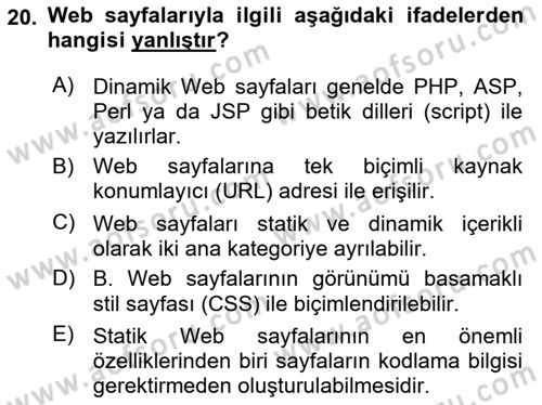 İnternet Ve Web Programlama Dersi 2025 - 2026 Yılı (Final) Dönem Sonu Sınav Soruları 20. Soru