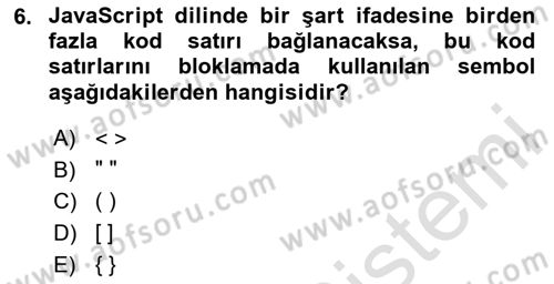 İnternet Ve Web Programlama Dersi 2025 - 2026 Yılı (Final) Dönem Sonu Sınav Soruları 6. Soru