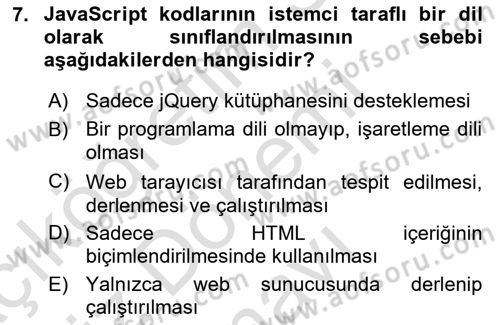 İnternet Ve Web Programlama Dersi 2025 - 2026 Yılı (Final) Dönem Sonu Sınav Soruları 7. Soru