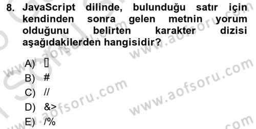 İnternet Ve Web Programlama Dersi 2025 - 2026 Yılı (Final) Dönem Sonu Sınav Soruları 8. Soru