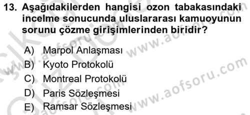 Çevre Bilimleri Dersi 2021 - 2022 Yılı (Vize) Ara Sınav Soruları 13. Soru