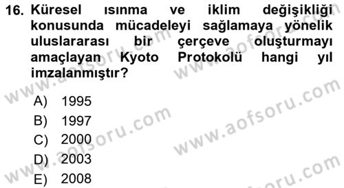 Çevre Bilimleri Dersi 2021 - 2022 Yılı (Vize) Ara Sınav Soruları 16. Soru