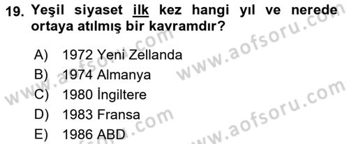 Çevre Bilimleri Dersi 2021 - 2022 Yılı (Vize) Ara Sınav Soruları 19. Soru