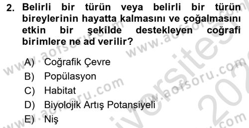 Çevre Bilimleri Dersi 2021 - 2022 Yılı (Vize) Ara Sınav Soruları 2. Soru
