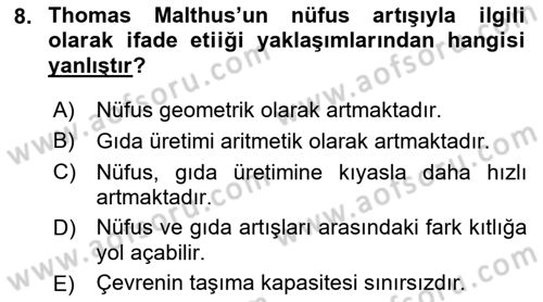 Çevre Bilimleri Dersi 2021 - 2022 Yılı (Vize) Ara Sınav Soruları 8. Soru