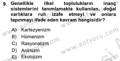 Çevre Bilimleri Dersi 2021 - 2022 Yılı (Vize) Ara Sınav Soruları 9. Soru