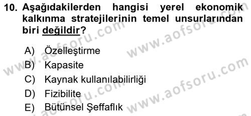 Yerel Ekonomik Kalkınma Dersi 2021 - 2022 Yılı (Vize) Ara Sınav Soruları 10. Soru