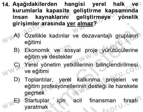 Yerel Ekonomik Kalkınma Dersi 2021 - 2022 Yılı (Vize) Ara Sınav Soruları 14. Soru