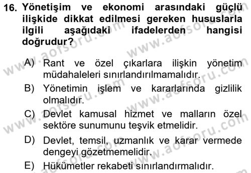 Yerel Ekonomik Kalkınma Dersi 2021 - 2022 Yılı (Vize) Ara Sınav Soruları 16. Soru