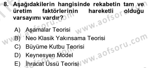 Yerel Ekonomik Kalkınma Dersi 2021 - 2022 Yılı (Vize) Ara Sınav Soruları 8. Soru