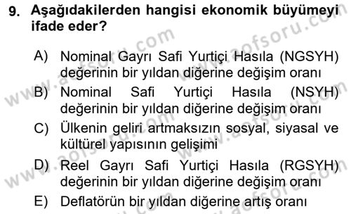 Yerel Ekonomik Kalkınma Dersi 2021 - 2022 Yılı (Vize) Ara Sınav Soruları 9. Soru