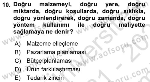 Yerel Ekonomik Kalkınma Dersi 2021 - 2022 Yılı (Final) Dönem Sonu Sınav Soruları 10. Soru