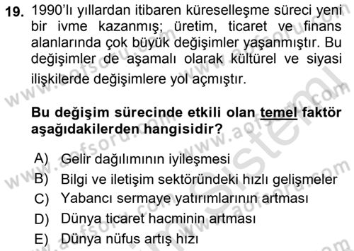 Yerel Ekonomik Kalkınma Dersi 2021 - 2022 Yılı (Final) Dönem Sonu Sınav Soruları 19. Soru