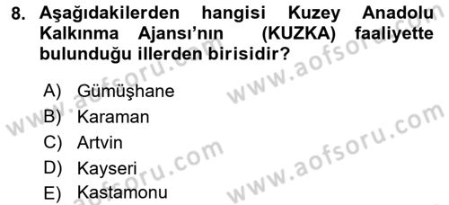 Yerel Ekonomik Kalkınma Dersi 2021 - 2022 Yılı (Final) Dönem Sonu Sınav Soruları 8. Soru