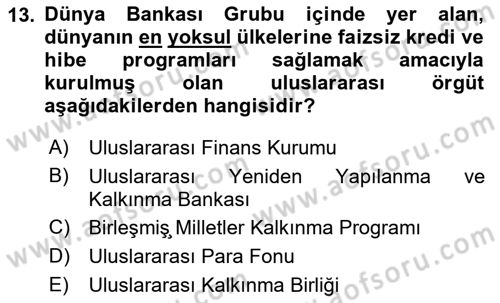 Yerel Ekonomik Kalkınma Dersi 2021 - 2022 Yılı Yaz Okulu Sınav Soruları 13. Soru