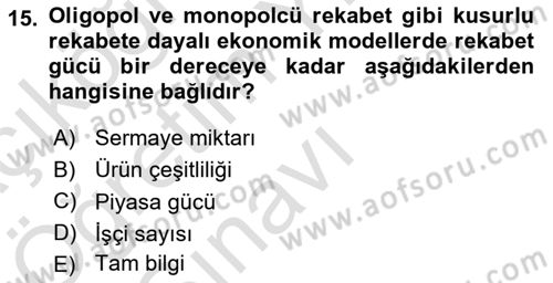 Yerel Ekonomik Kalkınma Dersi 2021 - 2022 Yılı Yaz Okulu Sınav Soruları 15. Soru