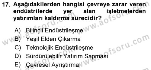 Yerel Ekonomik Kalkınma Dersi 2021 - 2022 Yılı Yaz Okulu Sınav Soruları 17. Soru