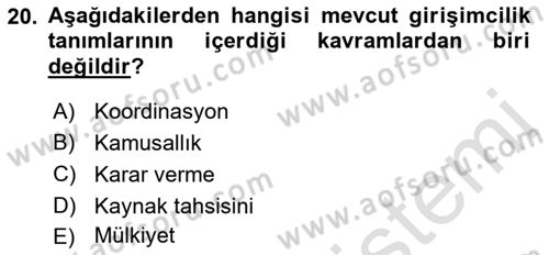 Yerel Ekonomik Kalkınma Dersi 2021 - 2022 Yılı Yaz Okulu Sınav Soruları 20. Soru