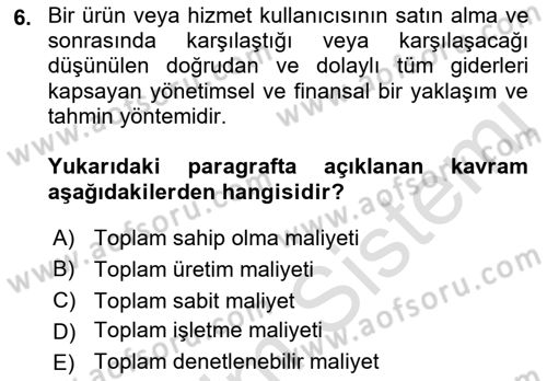 Yerel Ekonomik Kalkınma Dersi 2021 - 2022 Yılı Yaz Okulu Sınav Soruları 6. Soru