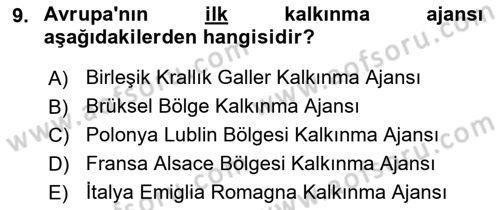 Yerel Ekonomik Kalkınma Dersi 2021 - 2022 Yılı Yaz Okulu Sınav Soruları 9. Soru