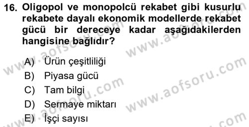 Yerel Ekonomik Kalkınma Dersi 2022 - 2023 Yılı Yaz Okulu Sınav Soruları 16. Soru