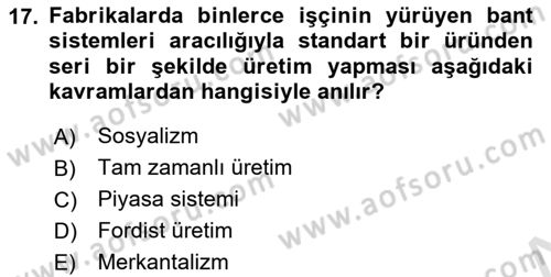 Yerel Ekonomik Kalkınma Dersi 2022 - 2023 Yılı Yaz Okulu Sınav Soruları 17. Soru