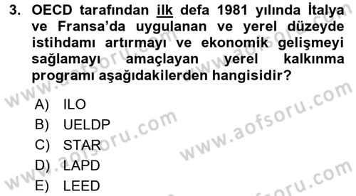 Yerel Ekonomik Kalkınma Dersi 2022 - 2023 Yılı Yaz Okulu Sınav Soruları 3. Soru