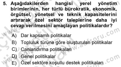 Yerel Ekonomik Kalkınma Dersi 2022 - 2023 Yılı Yaz Okulu Sınav Soruları 5. Soru