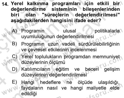Yerel Ekonomik Kalkınma Dersi 2023 - 2024 Yılı (Vize) Ara Sınav Soruları 14. Soru