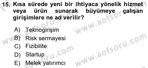 Yerel Ekonomik Kalkınma Dersi 2023 - 2024 Yılı (Vize) Ara Sınav Soruları 15. Soru