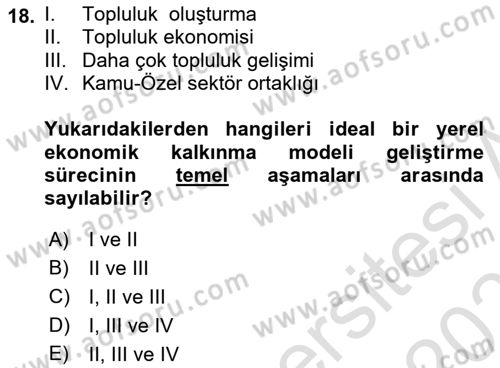Yerel Ekonomik Kalkınma Dersi 2023 - 2024 Yılı (Vize) Ara Sınav Soruları 18. Soru