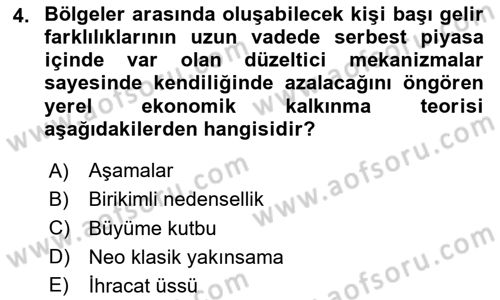 Yerel Ekonomik Kalkınma Dersi 2023 - 2024 Yılı (Vize) Ara Sınav Soruları 4. Soru