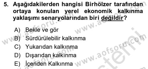 Yerel Ekonomik Kalkınma Dersi 2023 - 2024 Yılı (Vize) Ara Sınav Soruları 5. Soru