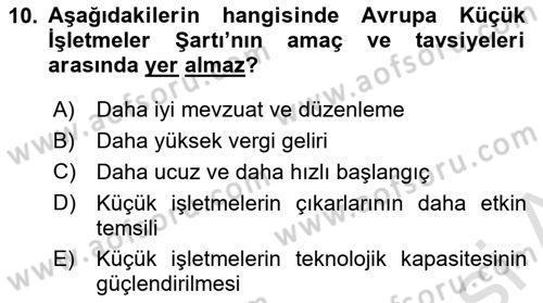 Yerel Ekonomik Kalkınma Dersi 2023 - 2024 Yılı (Final) Dönem Sonu Sınav Soruları 10. Soru