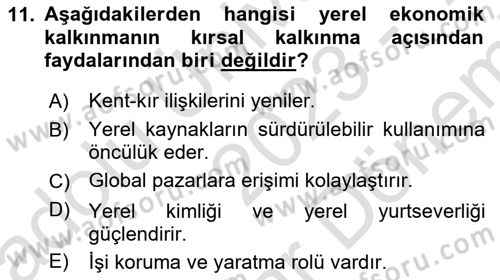 Yerel Ekonomik Kalkınma Dersi 2023 - 2024 Yılı (Final) Dönem Sonu Sınav Soruları 11. Soru