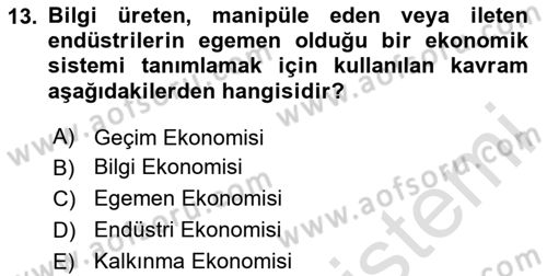 Yerel Ekonomik Kalkınma Dersi 2023 - 2024 Yılı (Final) Dönem Sonu Sınav Soruları 13. Soru
