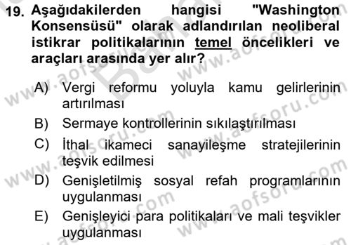 Yerel Ekonomik Kalkınma Dersi 2023 - 2024 Yılı (Final) Dönem Sonu Sınav Soruları 19. Soru