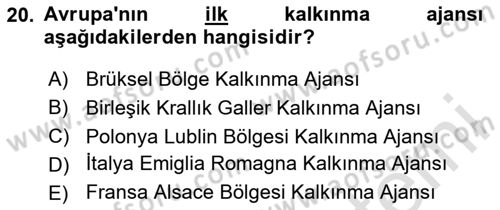 Yerel Ekonomik Kalkınma Dersi 2023 - 2024 Yılı (Final) Dönem Sonu Sınav Soruları 20. Soru