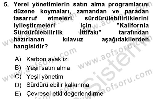 Yerel Ekonomik Kalkınma Dersi 2023 - 2024 Yılı (Final) Dönem Sonu Sınav Soruları 5. Soru