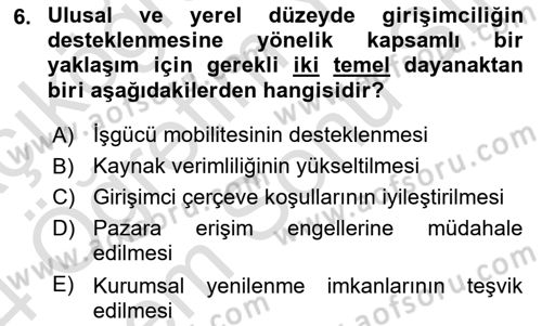 Yerel Ekonomik Kalkınma Dersi 2023 - 2024 Yılı (Final) Dönem Sonu Sınav Soruları 6. Soru