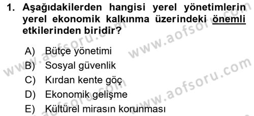 Yerel Ekonomik Kalkınma Dersi 2023 - 2024 Yılı Yaz Okulu Sınav Soruları 1. Soru