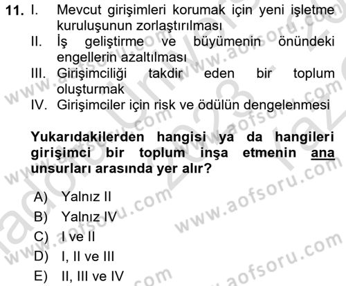 Yerel Ekonomik Kalkınma Dersi 2023 - 2024 Yılı Yaz Okulu Sınav Soruları 11. Soru