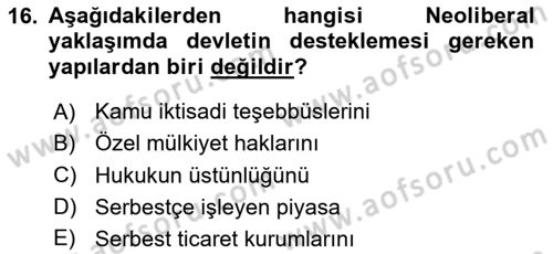 Yerel Ekonomik Kalkınma Dersi 2023 - 2024 Yılı Yaz Okulu Sınav Soruları 16. Soru