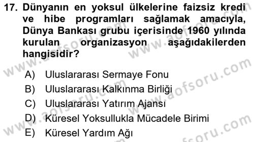 Yerel Ekonomik Kalkınma Dersi 2023 - 2024 Yılı Yaz Okulu Sınav Soruları 17. Soru