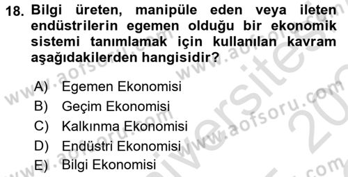 Yerel Ekonomik Kalkınma Dersi 2023 - 2024 Yılı Yaz Okulu Sınav Soruları 18. Soru